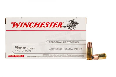 Winchester 9mm 147gr Jacketed Hollow Point Ammo - Box of 50 - $19.99 