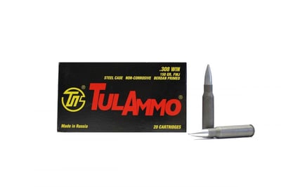Tula .308 Winchester 150gr FMJ Steel Case Ammunition (20rds) - TA308150 - $13.25 (Free Shipping on 10+ Boxes)