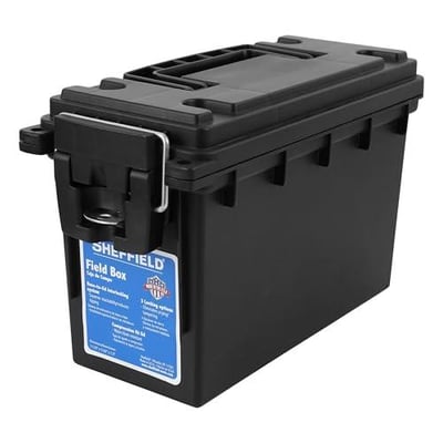 Sheffield 12629 Ammo Storage Box, Stackable .30 Cal Field Boxes, Water and Dust Resistant, Lockable Storage Box with Handle, Secures Hunting Gear, Supplies, and Bullets, Made in USA, Black, 1-Pack - $9.35 + FREE Shipping
