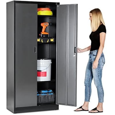 Fedmax Heavy Duty Metal Garage Storage Cabinet - 71-inch Tall Large Steel Utility Locker with Adjustable Shelves & Locking Doors - Garage Cabinets for Tool Storage and Ammo Locker - Black and Silver - $134.05 (Free S/H over $25)