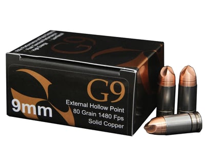 G9 9mm +P 80 Grain Solid Copper External Hollow Point, 20/box - $36.99
