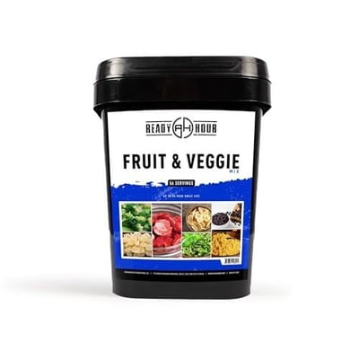 Ready Hour, Fruit & Veggie Mix, Non-Perishable Freeze-Dried Food, 30-Year Shelf Life, Portable Emergency and Adventure Food Supply, Durable Flood Safe Container, 56 Servings - $44.99 + FREE Shipping