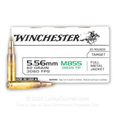 Winchester 5.56x45 62 Grain FMJ M855 Green Tip 20 Rounds - $14