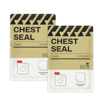 RHINO RESCUE Vented Chest Seal, 4 Vents, Sterile Emergency Trauma Dressing, Occlusive Adhesive Pad, IFAK Trauma Refill Medical First Aid Supplies for Wound Care, Gunshot Wound, Sucking Chest(2 Count) - $13.49 + FREE Shipping