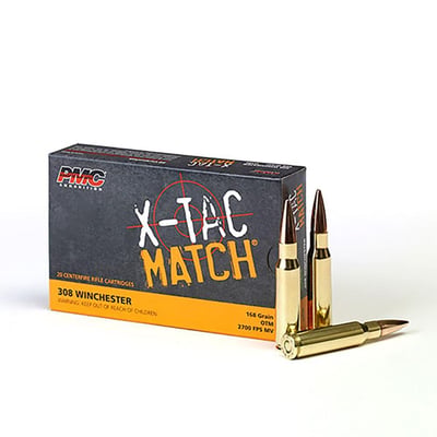 PMC AMMUNITION, INC. - X-TAC Match 308 Winchester 168gr Open Tip Match 20/Box - $21.99