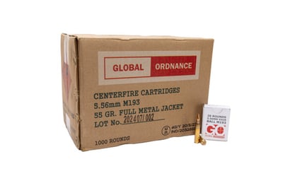 Global Ordnance 5.56x45mm NATO M193 55 Grain Full Metal Jacket Rifle Ammo - 1000 Round Case - $429