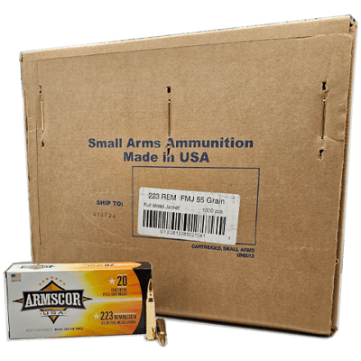 Armscor .223 rem, 55gr FMJ, Brass Rifle Ammunition 1000rd Case - $448.88 + Free Shipping