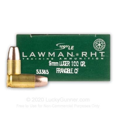 Speer Ammo Lawman RHT 9mm 100 gr TMJ Frangible Brass 50 Rounds - $25.99 