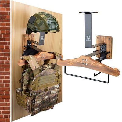  Tactical Gear Wall Mount,Solid Wood & Heavy Duty Steel Helmet Wall Mount,Multipurpose Motorcycle Helmet Holder for for Police Military Gear Football Cycling Suit - $25.89 After Code “AVUQCABZ” (30%OFF) (Free S/H over $25)