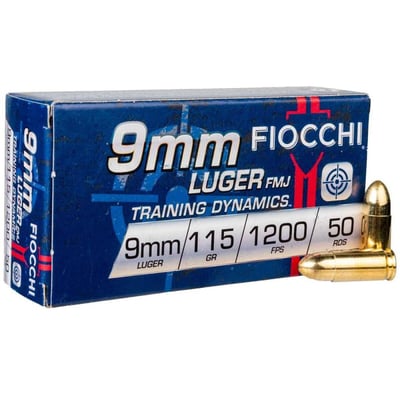 Fiocchi Range Dynamics 9mm Luger 115gr FMJ Centerfire Handgun Ammo - 50 Rounds - $11.99  (Free S/H over $49)