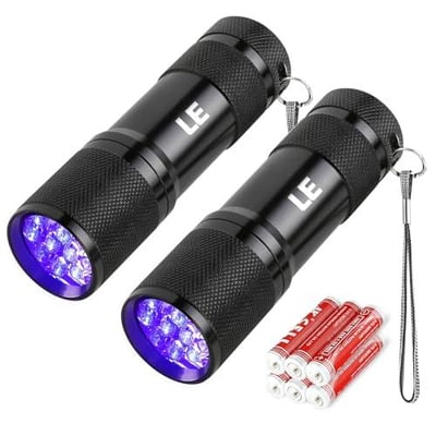 2-Pack LE Small UV Blacklight Flashlight, Portable Black Light 395nm, Ultraviolet Light Detector, AAA Batteries Included - $7.26 + FREE Shipping