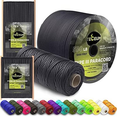 TECEUM Paracord Type III 550 Basalt 100 ft 4mm MIL-SPEC - $10.9 (Free S/H over $25)