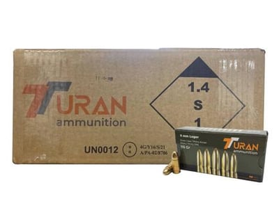 Turan 9mm115 Grain FMJ 1000rd Case - $174.99 