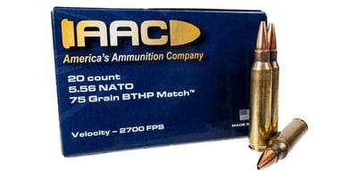 AAC 5.56 NATO 75 Grain BTHP Match w/ Cannelure 20rd Box - $12.99