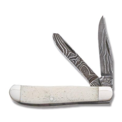 Bear and Sons Cutlery Trapper 3.50” with White Smooth Bone Handles and Damascus Steel Plain Edge Blades WSB07D - $87.17 (Free S/H over $75, excl. ammo)