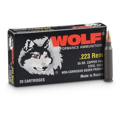 223 Remington (5.56x45mm) 55gr FMJ Wolf Headstamped/Spec Ammo in Wolf Box (Box 20rds) NG - $7.83 