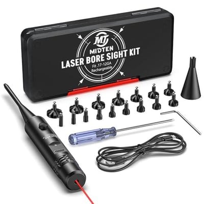 40% off MidTen Rechargeable Bore Sight Laser for .17-12GA, Red/Green Laser Boresighter Kit with Multiple Adapters, Professional Bore Sight Kit with Rechargeable Battery and Button Switch w/code PHB7H8H3 + FREE Shipping