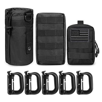 Gogoku 3-Pack Combo Molle Pouch Water Bottle Pouch Holder with Detachable Flag Patch & 5 D-Ring Clip Tactical Molle Pouches Compact Utility EDC Waist Bag Pack Black - $8.99 50% off with code "W6R2EFGZ" + FREE Shipping