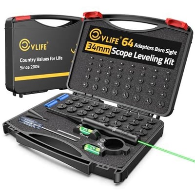30% off CVLIFE Green/Red Bore Sight Laser with 30mm/34mm Scope Leveling Kit with 64 Adapters Fits .17 to 12GA Calibers, Laser Bore Sight, 30mm/34mm Anti Cant Scope Level, Magnetic Bubble Level w/code ABWQ4G7W + FREE Shipping