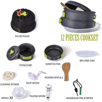 TTLIFE Camping Cookware Mess Kit - Cooking Equipment 12 Pieces Set - $12.99 + FS over $35 (Free S/H over $25)
