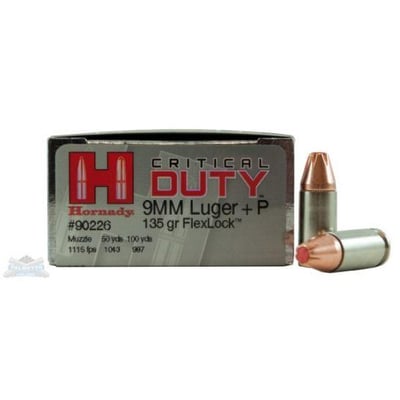Hornady 9mm+P 135gr FlexLock Critical Duty Ammunition 25rds - 90226 - $24.99