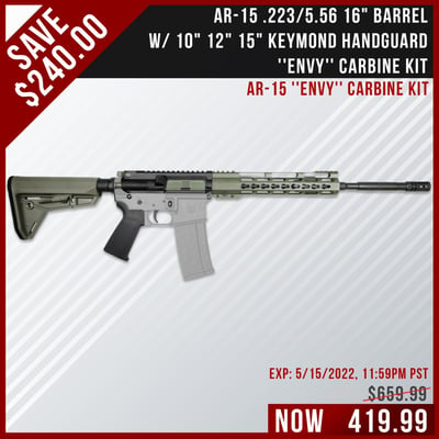 AR-15 .223/5.56 16" Barrel W/ 10" 12" 15" Keymond Handguard ''ENVY'' Carbine Kit - $419.99  (Free Shipping)