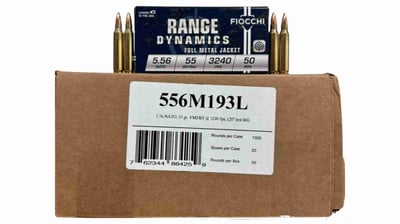 Fiocchi Range Dynamics M193 5.56mm NATO 55GR FMJBT Rifle Ammunition 1000rd Case - $418.88 + FREE Shipping 