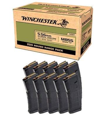 200rds Winchester M855 62gr FMJ Green Tip 5.56x45mm Ammo & 10 Magpul PMAG 30rd Gen2 MOE 5.56x45 Magazines - $199.99 