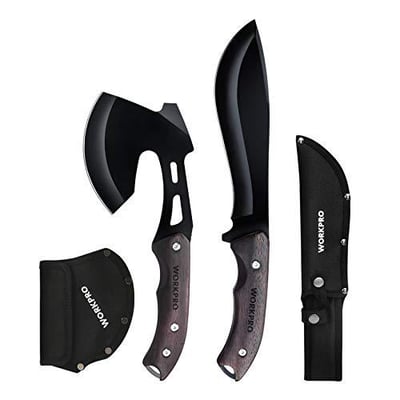 WORKPRO Axe and Fixed Blade Knife Combo Set, Full Tang, Wood Handle, for Outdoor Camping Survival Hunting, Sheath Included - $22.99 + FREE Shipping