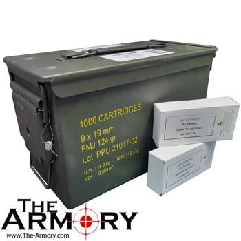 9mm Luger (9x19mm) 124gr FMJ PPU Rangemaster + NEW Ammo Can (1000 rds) - $299.99 