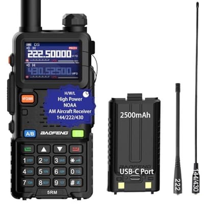 BAOFENG 5RM Ham Radio 10W Handheld Long Range 2 Way Radio UV-5R Upgraded Walkie Talkies, NOAA Weather Receiver, Type C Charging, 999CH Frequency Copy, Rechargeable 2500mAh Battery, Hiking Hunting Trip - $16.99 + FREE Shipping