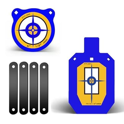 AR500 Steel Target for Shooting, 1/2'' Thick Metal Targets with Rubber Strap Mounting Kit, High Caliber Gong Silhouette Metal Target for Precision Shooting (C- 7''x12'' Torso & 6'' Gongs) - $56.99 + FREE Shipping