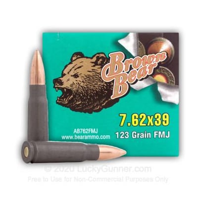 7.62X39 - 123 Grain FMJ - Polymer Coated - Brown Bear - 20 Rounds - $7.50