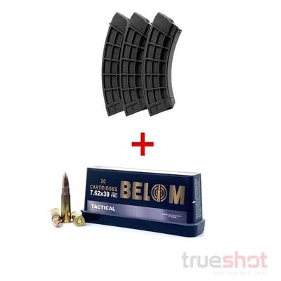 3 US Palm Black AK Mags (Polymer Latch) with Belom 7.62x39mm 123 Grain FMJ 100 Rounds - $99.99