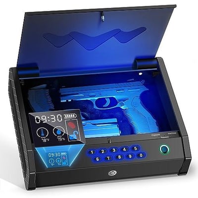 MOLICAR Biometric Gun Safes for Handgun with LCD of Temp Humidity Battery, USB-C Port, Fingerprint Quick Access Pistol Safe for 2 Guns - $59.99 + FREE Shipping