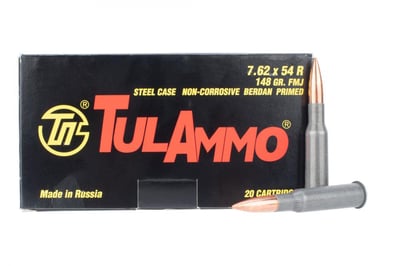 TulAmmo 7.62x54R 148gr Full Metal Jacket Ammo - Box of 20 - $10.99