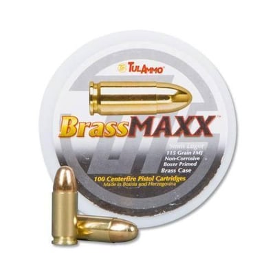 9mm TulAmmo BrassMAXX 115 Grain FMJ 100 rounds BRASS - $26