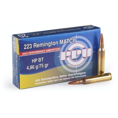 PPU .223 Rem. 75 grain Match HPBT 20 rounds - $16.14 (Buyer’s Club price shown - all club orders over $49 ship FREE)