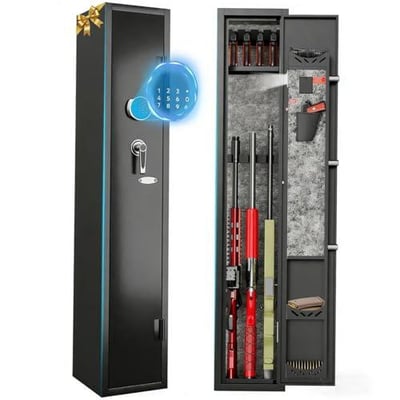 KAER 2-3 Gun Safe for Rifles and Pistols Guns Cabinet for Shotguns Quick Access Long Rifle Safes with Removable Rack LED Light Adjustable Shelves for Home Living Room Bedroom Closet Cloakroom (Black) - $139.98 + FREE Shipping