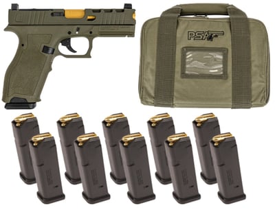 PSA Dagger Full Size - S 9mm Pistol With SWR RMR Slide w/ 3.9" Gold Barrel, Sniper Green With 10-17rd PMAGS & PSA Pistol Bag - $359.99
