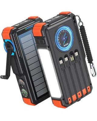 BLAVOR Solar Power Bank with Hand Crank and 4 Cables, 20000mAh Wireless Portable Charger with USB C & Camping Light, 20W Fast Charging Battery Pack - $39.98 + FREE Shipping