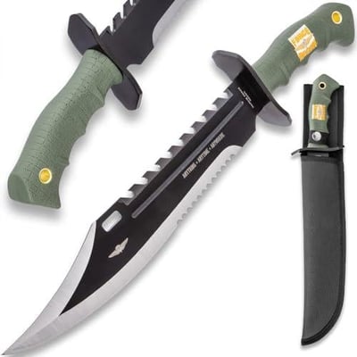 UNITED CUTLERY USMC Anything, Anytime, Anywhere Giant Bowie Knife and Sheath Anodized Stainless Steel Blade, Over-Molded Rubber Handle, Large Metal Handguard, For All Cutting Jobs Length 16 3/8" - $32.99 + FREE Shipping