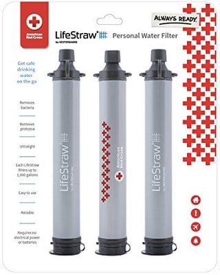 LifeStraw Personal Water Filter for Hiking, Camping, and Travel, American Red Cross Edition (Pack of 3) - $49.93 (Free S/H over $25)