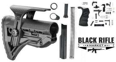 FAB Defense GL-Shock Stock w/ Cheek Riser + Mil-Spec Buffer Tube Set + Enhanced LPK - AR15 Lower Build Kit - $129.99 SHIPPED