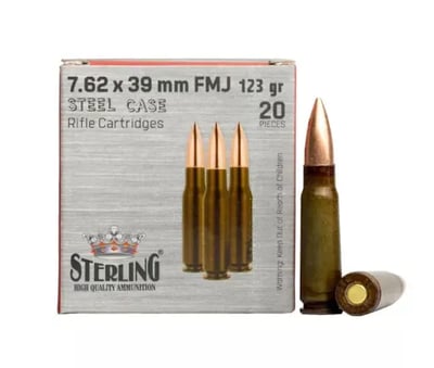Sterling 7.62x39mm Ammo 123 Gr FMJ Steel Case Ammo 20 Rd - $7.99