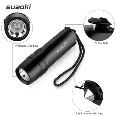 Suaoki 4-in-1 Cree Led Rechargeable Flashlight - Power Bank w/ Window Smasher, Belt Cutter - $11.99 + Free S/H over $49 (LD) (Free S/H over $25)