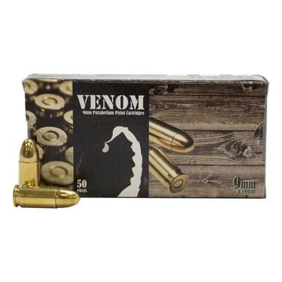 Venom Ammo 9mm 124Gr FMJ Ammo 50rds - 9MM124FMJ-V50 - $11.99