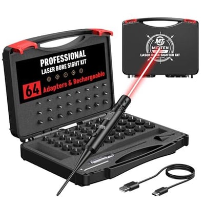 35% off MidTen Rechargeable Bore Sight Laser Kit, Professional 64 Adapters Laser Bore Sighter Fit 0.17 to 12GA Calibers, Laser Boresighter with Button Switch, Powerful Green/Red Laser Sighting Kit for Hunting w/code ZY3OGUM4 + FREE Shipping