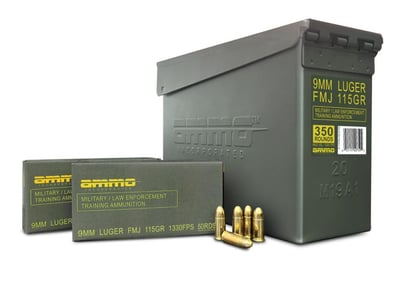 Ammo Inc 9mm 115gr FMJ Military-Law Enforcement Training Ammo 350rd Can - $89.99