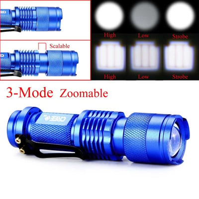 Your supermart Portable CREE Q5 LED 1200 LumenZoomable Flashlight Torch Lamp Blue 3 Modes - $2.99 shipped (Free S/H over $25)